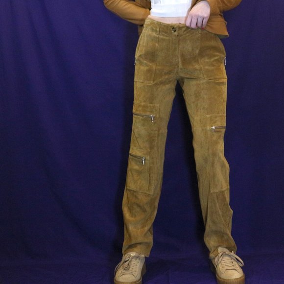 Danier Brown Leather Zip Pants - Picture 2 of 4